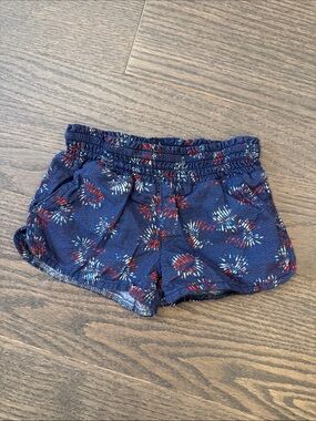 Girls Red, White and Blue Floral Print Elastic Waist Shorts